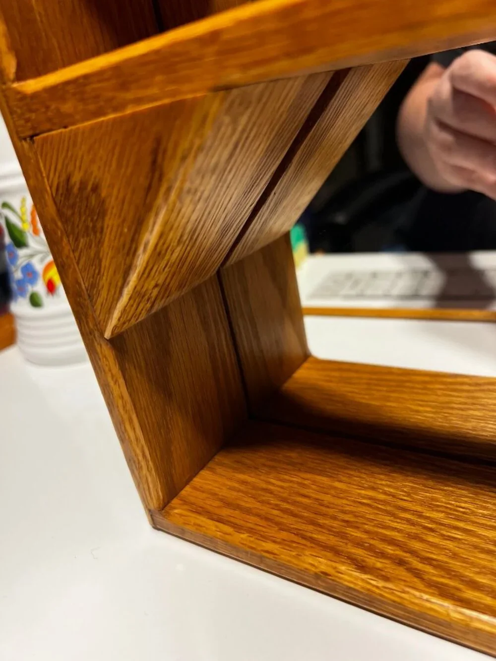 Vintage Geometric Wood Mirror Shadow Box Shelf